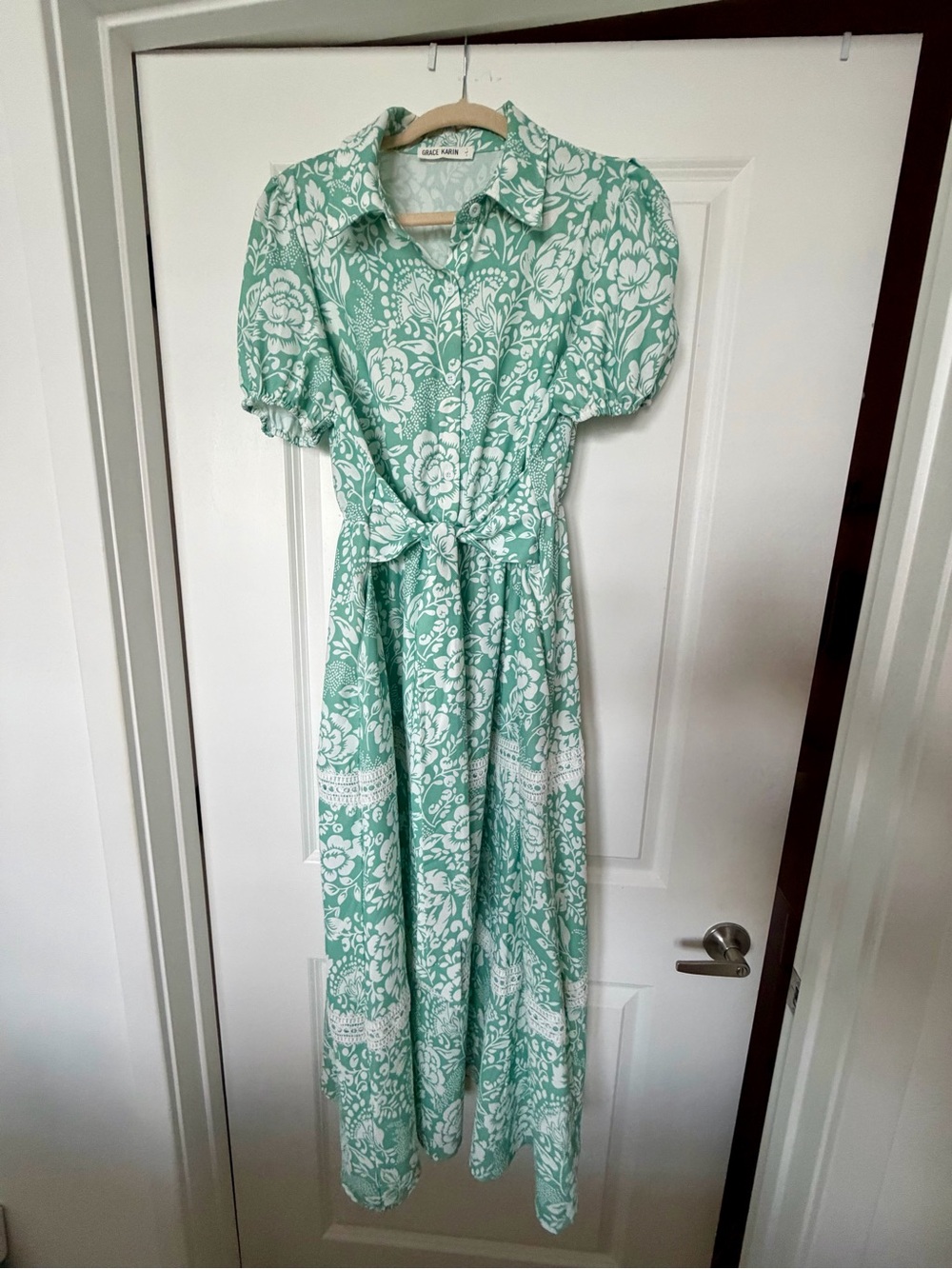 Grace Karin Mint Green & White Floral Maxi Dress
